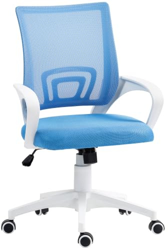 HOMCOM Mesh-Bürostuhl, drehbar, höhenverstellbar, Hellblau