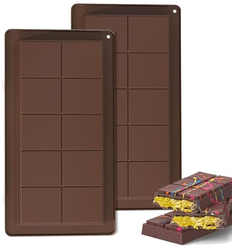 2 Pieza Molde de Silicona Para Chocolate, Molde Chocolate Silicona Profundo, Smolde Turron de Chocolate, Molde Silicona Tableta de Chocolate, Apto para Barritas Energéticas, Chocolate(10 Cuadrados)