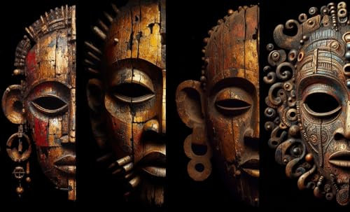 Objectz Leinwandbilder Afrikanische Masken - Premium Druck auf Leinwand, verschiedene Versionen und Formate, Afrika Deko - aufhängfertig (75 x 45 cm)