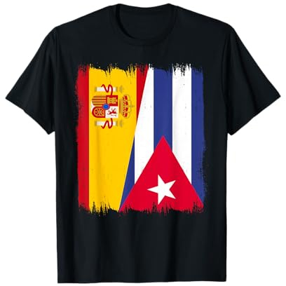 España Cuba Media Bandera Orgullo Cubano Patrimonio Cubano Español Camiseta