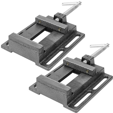 Biugaaufai 2 Pack 4 Inch Portable Drill Press Vise with Slotted Base - Light Duty Drill Press Vise, Light Duty Bench Vise, Cast Iron Construction, Ideal for Wood & Metal Work (Black)