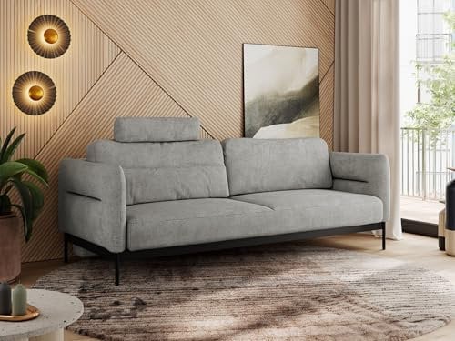 MKS MEBLE 3 Sitzer Sofa mit Schlaffunktion Schlafsofa mit Metallgestell Couch mit Schlaffunktion Bettsofa mit Großer Liegefläche von 200 L × 140 B - Hellgrau Strukture - Salento