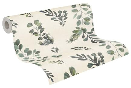 Livingwalls Anna D'Andrea Vliestapete Floral 10,05 m x 0,53 m - Grau, Grün - Tapete Blätter - 782211