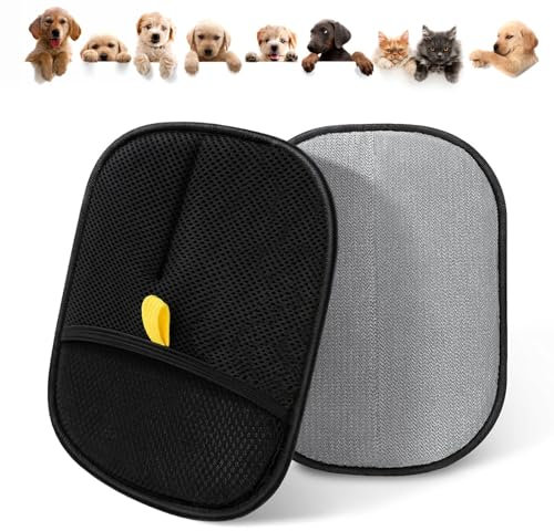 Risipu Lot de 2 gants de toilettage double face pour chien, gants d'élimination statique pour poils d'animaux, anti-peluches réutilisables pour démêler et toiletter