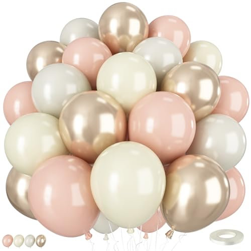 Luftballons in Elfenbeinweiß und Beige, 30,5 cm, Boho-Ballons mit Retro-Ballons in Pastell-Orange, Beige, Champagner, Gold, Elfenbeinweiß, Latex-Luftballons für neutrale Babyparty, Boho, Hochzeit
