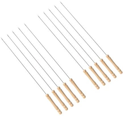 IMEEA 15inch/38cm Kebab Skewers 10 Pcs Kebab Sticks Stainless Steel Barbecue Skewers BBQ Sticks with Wooden Handle for Grilling Vegetables Marshmallows