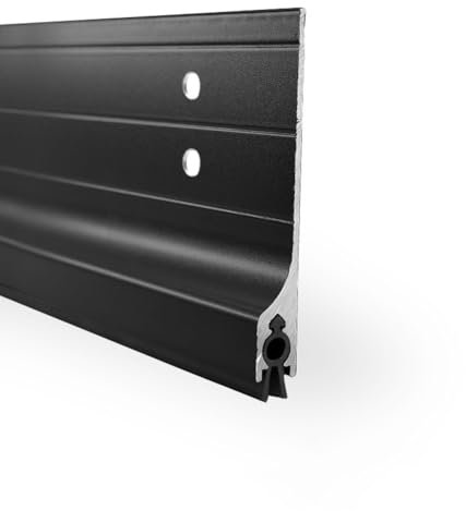 Tope de metal para puerta, de aluminio, para barrido de ratones, parabrisas, burlete para debajo de la puerta, tira de barrido para puertas (negro, 1,85 x 6 cm)