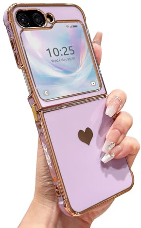 L-FADNUT Kompatibel mit Samsung Galaxy Z Flip 6/5 Hülle Mode Galvanisieren Herz Muster Handyhülle Süßes Mädchen Stoßfest Schutzhülle Weich TPU Silikon Bumper Case für Samsung Flip 6/5, Lila