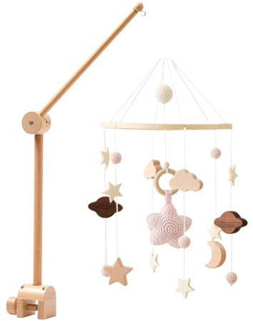 Uposao Brazo móvil para cuna de bebé, soporte móvil para cuna, ángulo y altura ajustables, brazo móvil de madera, colgador móvil para el hogar, cama de bebé, campanillas de viento