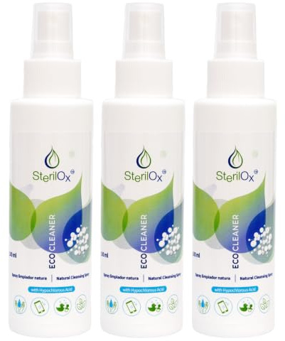 SterilOx Spray HOCl para Manos, Piel y Accesorios Pack 3×100 ml | Limpieza suave de manos, piel, juguetes y accesorios. Sin alcohol ni perfume.
