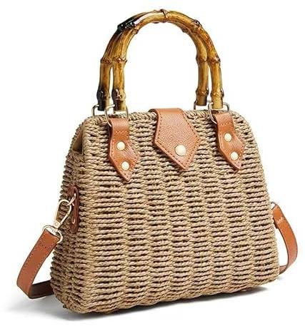 ZIDE Straw Crossbody Bag for Women, Handmade Wicker Rattan Bamboo Joint Bag