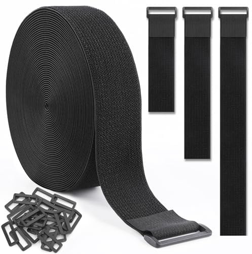GDSZ LAERSI Klettband 2.5CMx6M mit 25 Schnalle, Frei Zuschneidbar Klettverschluss Band, Kabelbinder Wiederverschließbar zum Organisieren Ihrer Kabel, Schläuche,Seil usw