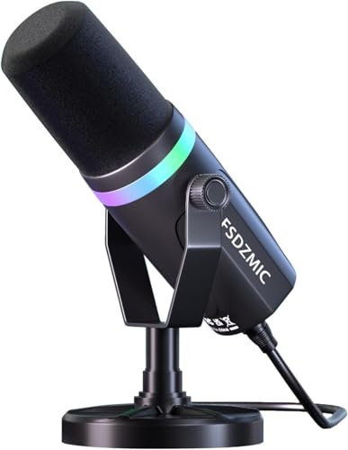 Neksong Nordzens Microphone, Gaming Microphone with RGB, Real-Time Monitoring, 192kHz/24bit High Fidelity, Anti-Slip Base for Live Streaming/Recording/Meeting (Black Desktop Version)