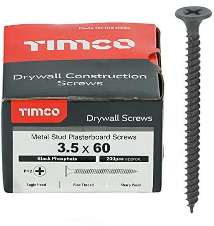 TIMco - Vite PH2 per cartongesso, colore: nero (confezione da 200), 00060DRYS