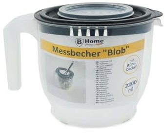 Messbecher Mixbecher mit Handgriff 2 Liter Skala Deckel und Spritzschutzdeckel (GRAU)