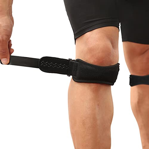 AGPTEK 2 Pack Rodillera Ajustable, Correa Rotuliana para el Alivio de la Tendinitis, la estabilización de la Articulación en Tenis, Correr, Saltar, Béisbol, Escalada ect, Negro