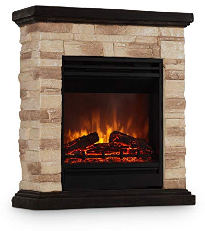 Klarstein Kaprun - Chimenea eléctrica, Bull; 1800 W, 2 Niveles de Calor, Efecto llameante, Piedra simulada, Mando Distancia, Termostato, Negro y marrón