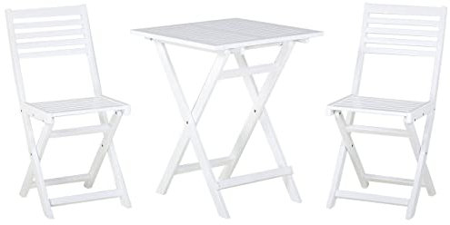 Stilvolles Balkonset 2 Stühle 1 Tisch Akazienholz in Weiß Fiji