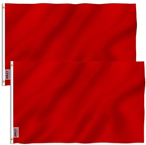 ANLEY Pack of 2 Fly Breeze 3x5 Foot Solid Red Flag - Vivid Color and UV Fade Resistant - Canvas Header and Double Stitched - Plain Red Flags Polyester with Brass Grommets 3 X 5 Ft