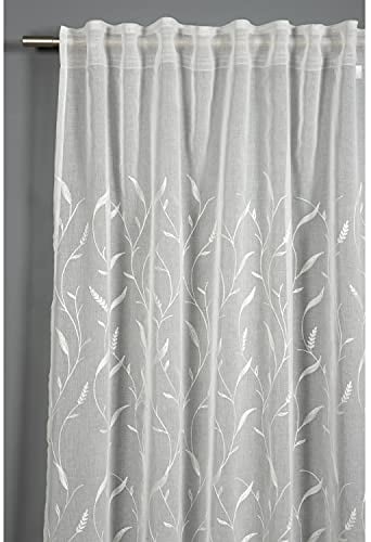 Gardinia Vorhang mit verdeckten Schlaufen und Gardinenband, Lichtdurchlässig, Transparent, Dolly-Voile, Gardine mit Rankenstickerei, Natur, 140 x 245 cm