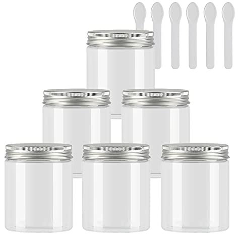 TIANZD 6 Pièces Vides Petit 80 ml Transparent Cosmétique Pot en Plastique avec Couvercle Argent 80 g Pots de Cosmétique Crème de Bouteille Contenant avec 6x Spatules