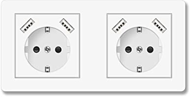 USB Steckdose, Altopbum Doppelsteckdose mit USB (Max. 3.4A) Schuko Steckdose Unterputz 2fach System 55 Reinweiß Glänzend Wandsteckdose Passt in Standard Unterputzdose, Sockeltiefe nur 32mm