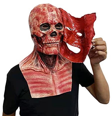 RONGbbppQ Halloween Skull Can Tear Open Double-Layer Mask, Horror Creepy Mask Smiling Demons Evil Face Party Cosplay Props Decorations Props, Red, 25*45cm