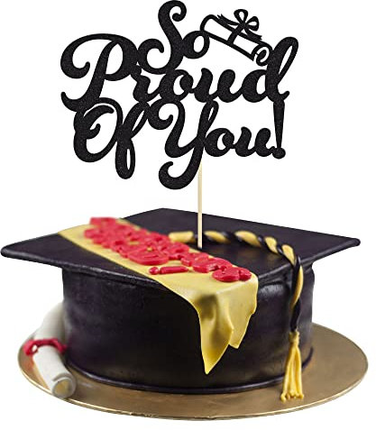 Gyufise Tortenaufsatz mit Aufschrift So Proud of You, schwarzer Glitzer, 2025, Abschlussfeier, Kuchendekoration, You Did It, Tortenaufsatz, Congrats Grad, Party-Dekorationen, Zubehör, 1 Stück