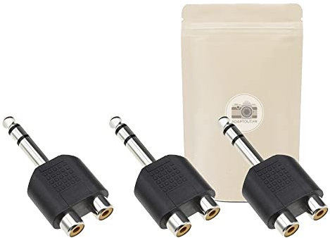 3x Sdoppiatore splitter da spina jack grosso 6,35mm stereo maschio a 2 spine RCA mono femmina - connettore audio mini jack hi fi - Adaptout marca francese