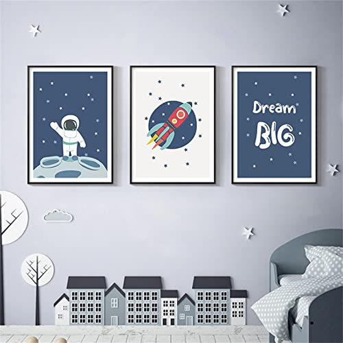 EXQULEG 3er Set Kinderposter Ohne Rahmen Wandbilder Astronaut Raumschiff Weltraum Bilder Kinderzimmer Babyzimmer Wanddeko (30 * 40cm)