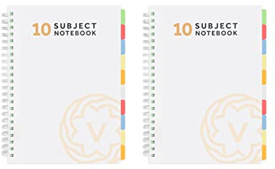 VABE UK A4 Subject Notebook with 10 Dividers - 300 Pages Lined A4 Spiral Notebook (150 Sheets) - 100gsm Writing Pad - Large A4 Lined Jotter with Thick Matte Laminated Cover (Pack of 2, WHITE)