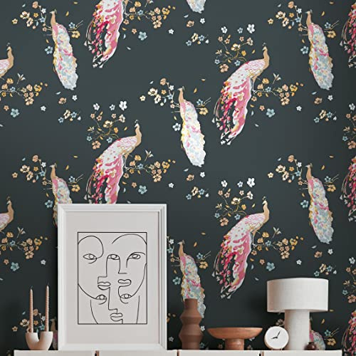 Livingwalls House of Turnowsky 389061 Bird Wallpaper Black Yellow Floral Non-Woven Wallpaper 10.05 m x 0.53 m Made in Germany