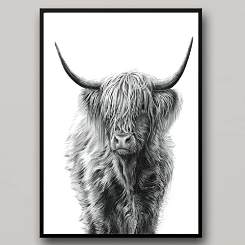 IUNTWEIE Nordic Highland Kuh Leinwand bilder Druck, Schottisches Hochland kuh Poster Wandbilder, Modern Hochlandrind Dekoration für Wohnzimmer Wohnkultur Dekor Kein Rahmen (Hochlandrind-1, 40x60)
