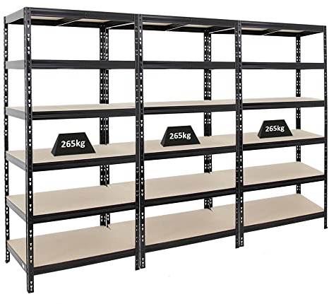 PROREGAL Mega Deal | 3X Schwerlastregal Giant Tiger | HxBxT 200x90x60 cm | Fachlast 265kg | 6-Ebenen | Schwarz |Garagenregal, Lagerregal, Steckregal, Kellerregal, Werkstattregal