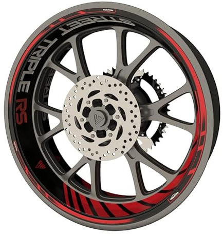 Triumph Street Triple RS Premium Qualität Felgenrandaufkleber Set (Aufkleber für beide Felgen) (Rot)