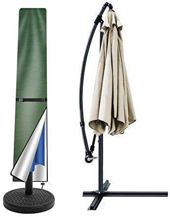 Teynewer Parasol Cover Waterproof, Straight Parasol Protective Covers with Telescopic Pole and Zipper Fit for 1.8 to 2.7 m Large Umbrella Patio Parasol Weatherproof UV-Anti Windproof, Green