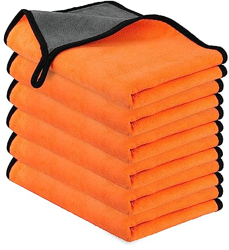 URAQT Mikrofasertücher Auto,6 PCS 400GSM Mikrofasertücher Multifunktionales Motorrad Fusselfreie Handtuch,Reinigungstuch Microfasertuch für Auto Haushalt Küche Fenster Orange Grau- 60x40CM