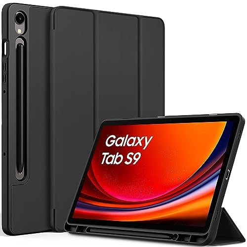 EasyAcc Hülle für Samsung Galaxy Tab S10 FE 10.9 2025/ S9 FE 10.9 /S9 11 Zoll mit S Pen Halter - Ultra Dünn mit Standfunktion Slim PU Leder Schutzhülle, Schwarz