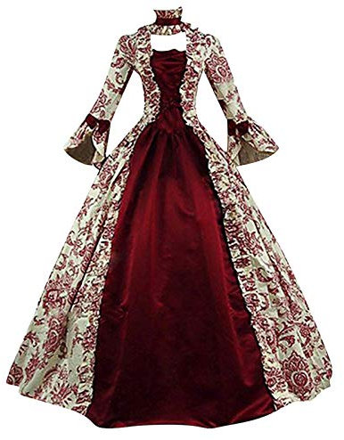YESOK 2023 Robe Rétro Médiévale Femme avec Manches Trompette Grandes Tailles Robe Reine Femme Victorienne Halloween Cosplay Médiévale Renaissance Gothique Maxi Carnaval Fête Princesse Costume Longue