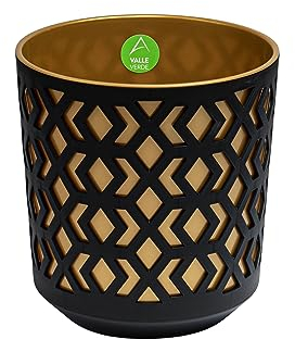 Blumentopf Kräutertopf Pflanzentopf für Zuhause Balkon Terrasse Garten Modernes Design Kunststoff Gemustert Schwarz-Gold 26,8 x 25,4 cm x 25,4 cm