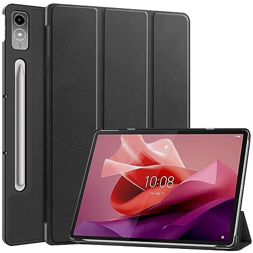 KNOXS Edizione Premium Cover Custodia Compatibile con Lenovo Tab P12, Case Protettiva Case con Auto Svegliati per Flip Copertina Smart Case Cover Lenovo Tab P12 12.7 Pollici 2023 (Nero)