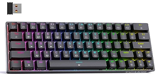 TMKB T63 Gaming Tastatur Mechanische Kabellos mit Red Switch,Bluetooth / 2.4G / Mit Kabel,RGB-Hintergrundbeleuchtung,Schwarz