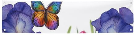 Banner Party Dekor Flagge Iris Blume Schmetterling Fotografie Hintergrund Banner Schilder mit hängenden Seilen Hintergrund Banner für Wandschilder Party Dekor Flagge Foto Requisiten 119,9 x 30,5 cm