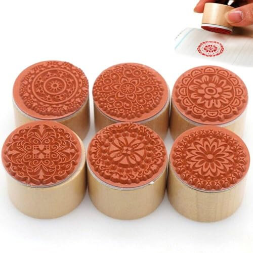 Stempel Blumenmuster, 6 Stück/Set, Rund, Barock, Mandala-skulptur, Modell, Retro-Spitze, Textur, Prägestempel Für DIY-Handwerk, Kartenherstellung