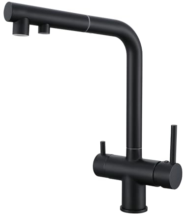 3 Wege Wasserhahn Küchenarmatur Mit Brause Ausziehbar, 360° Drehbar Küchenarmatur, Drei Wege Mischbatterie Für Wasserfilter,Trinkwasserhahn Mit 2 Hebel,drei Wege Wasserhahn (black)