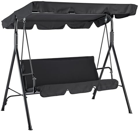 Outdoor Garden Swing Bench with Padded Seat and Water Resistant Shade Canopy 3 Seat Patio Swinging Bench for Garden Yard Outside