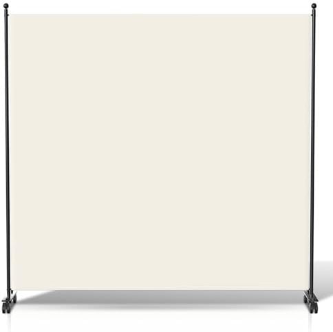 Jiubiaz Paravent Raumteiler Klappbar Trennwand, Paravent auf Rollen, Paravent 1-teilig, 187x181 cm, Raumtrenner klappbar Wand freistehend mit Breiten Füßen Stellwand aus Stoff Privatschutz - Beige