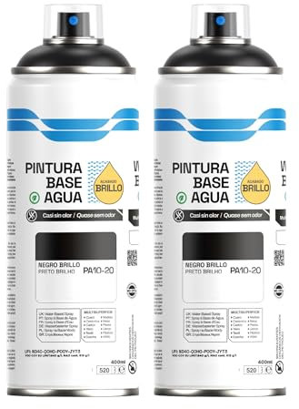 H HANSEL HOME Pintura Spray Base Agua 400ml - Para Muebles, Metal, Plástico y Madera - Ecológica y Sin Olor, Colores Duraderos - Negro Brillo, 2 unidades