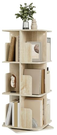 EUGAD drehbares Bücherregal, mit 3 Ebenen 12 Fächern, 360° Drehregal Standregal, für Wohnzimmer Arbeitszimmer Büro, 40x94,5x40 cm, helle Eiche
