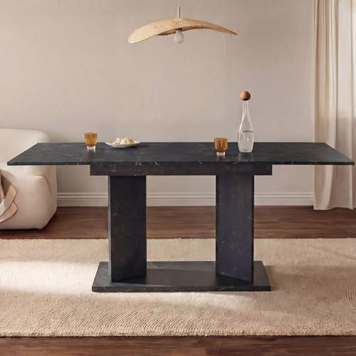 B&D home Esstisch Vivian, ausziehbar 120-160x80 cm 4-6 Personen Küchentisch Holztisch mit Säule für Esszimmer, Küche, skandinavisch modern Design, Marmor Optik, 11201-VM-MSCH